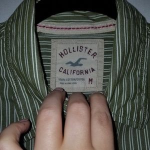 Hollister Green Striped Button Up